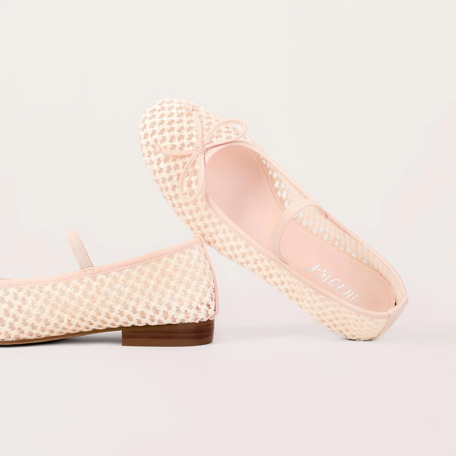 Mesh Ballet Flats for Women Woven Raffia Round Toe with Bow Ballerina Flats Mary Jane Slip On Ladies Casual Strap Dress Shoes