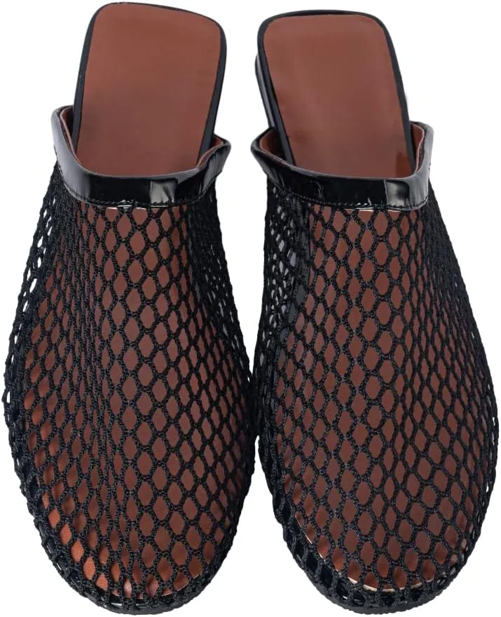 Mesh Flats for Women Ballerina Comfortable Mule Casual Round Toe Buckle Strap Ballet Mary Jane Shoes for Summer