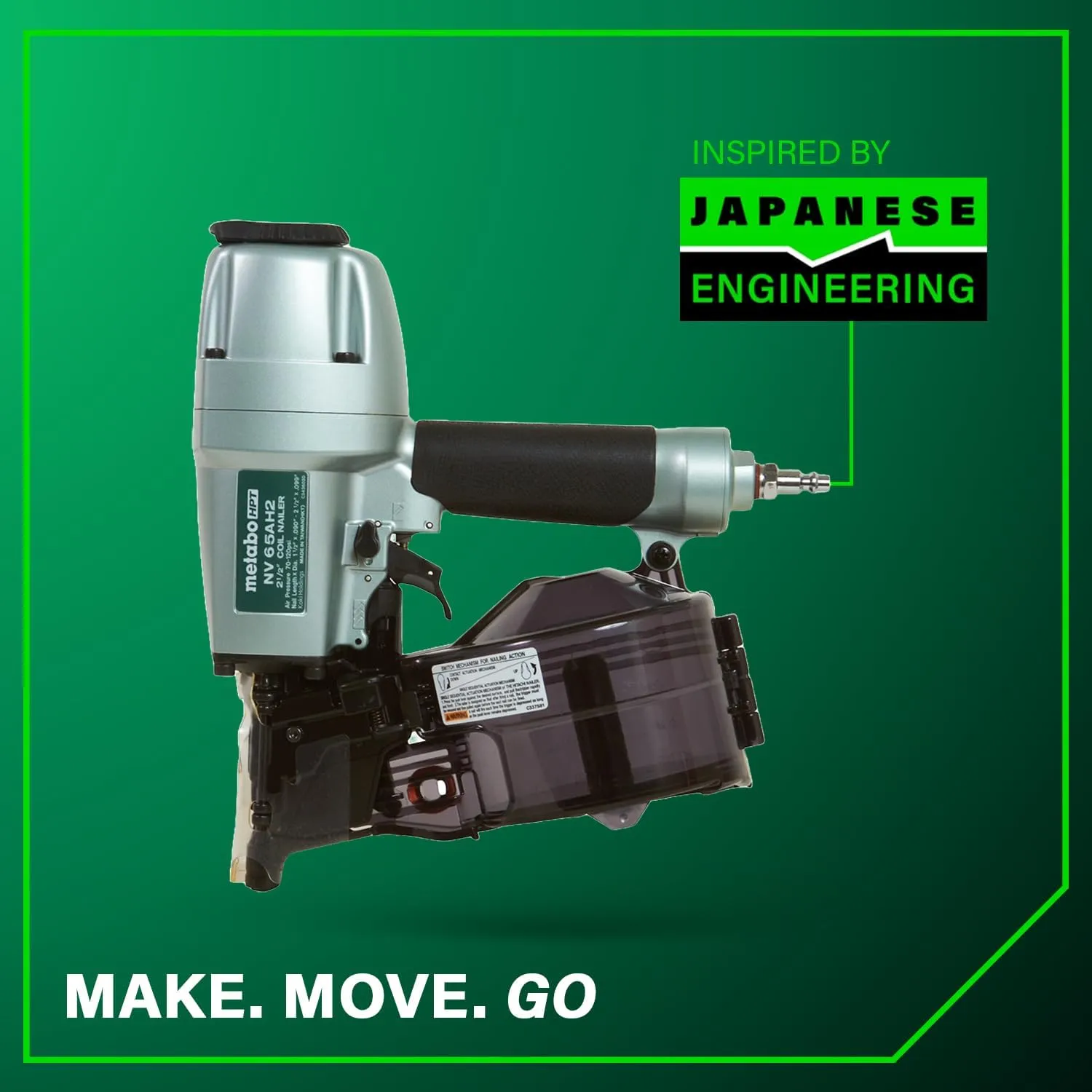 Metabo HPT Coil Siding Nailer, 1-1/2 inch to 2-1/2 inch Siding Nails, Side load, Tilt Bottom Magazine (NV65AH2)