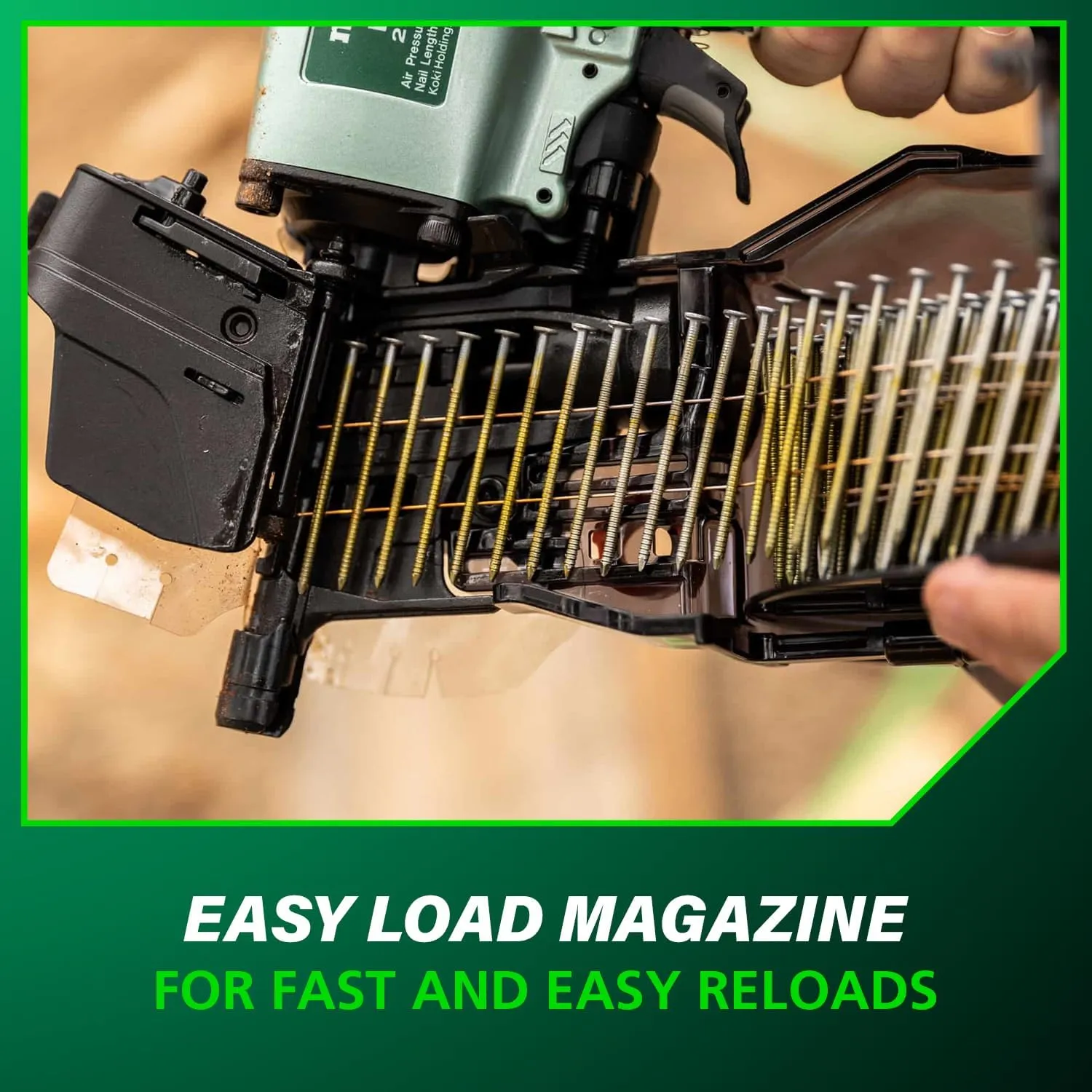 Metabo HPT Coil Siding Nailer, 1-1/2 inch to 2-1/2 inch Siding Nails, Side load, Tilt Bottom Magazine (NV65AH2)