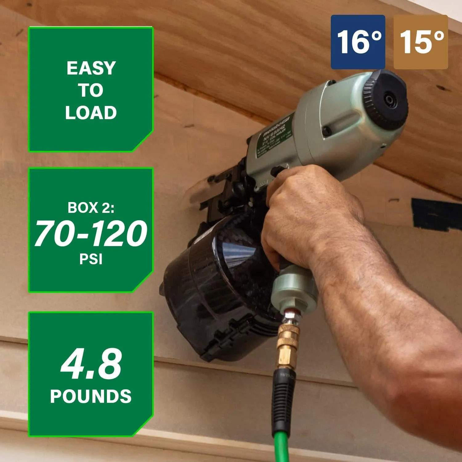 Metabo HPT Coil Siding Nailer, 1-1/2 inch to 2-1/2 inch Siding Nails, Side load, Tilt Bottom Magazine (NV65AH2)