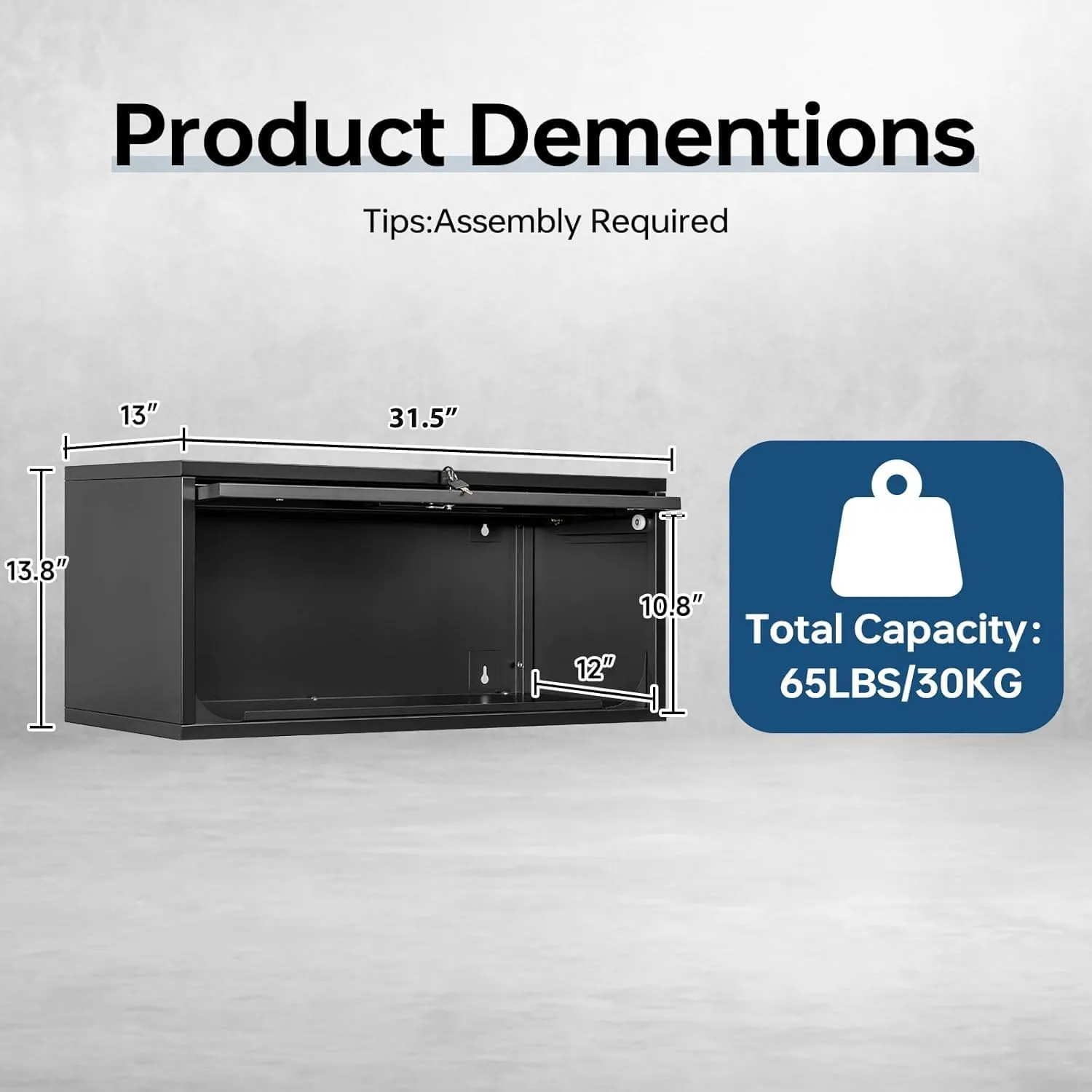 Metal Storage Cabinet, Wall-Mounted Garage Cabinet with Up-Flip Doors, Steel Small Floating Cabinets with Lock for Garage, Bathroom, Kitchen, Black