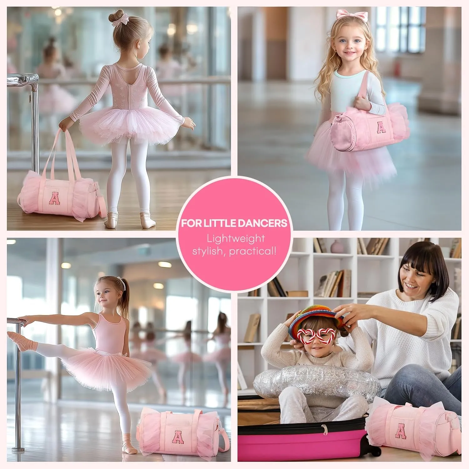 mibasies Dance Bag for Girls 4-6: Kids Duffle Bag - Ballet Bags for Girls 4-6 - Personalized Letter Girls Gifts Pink M