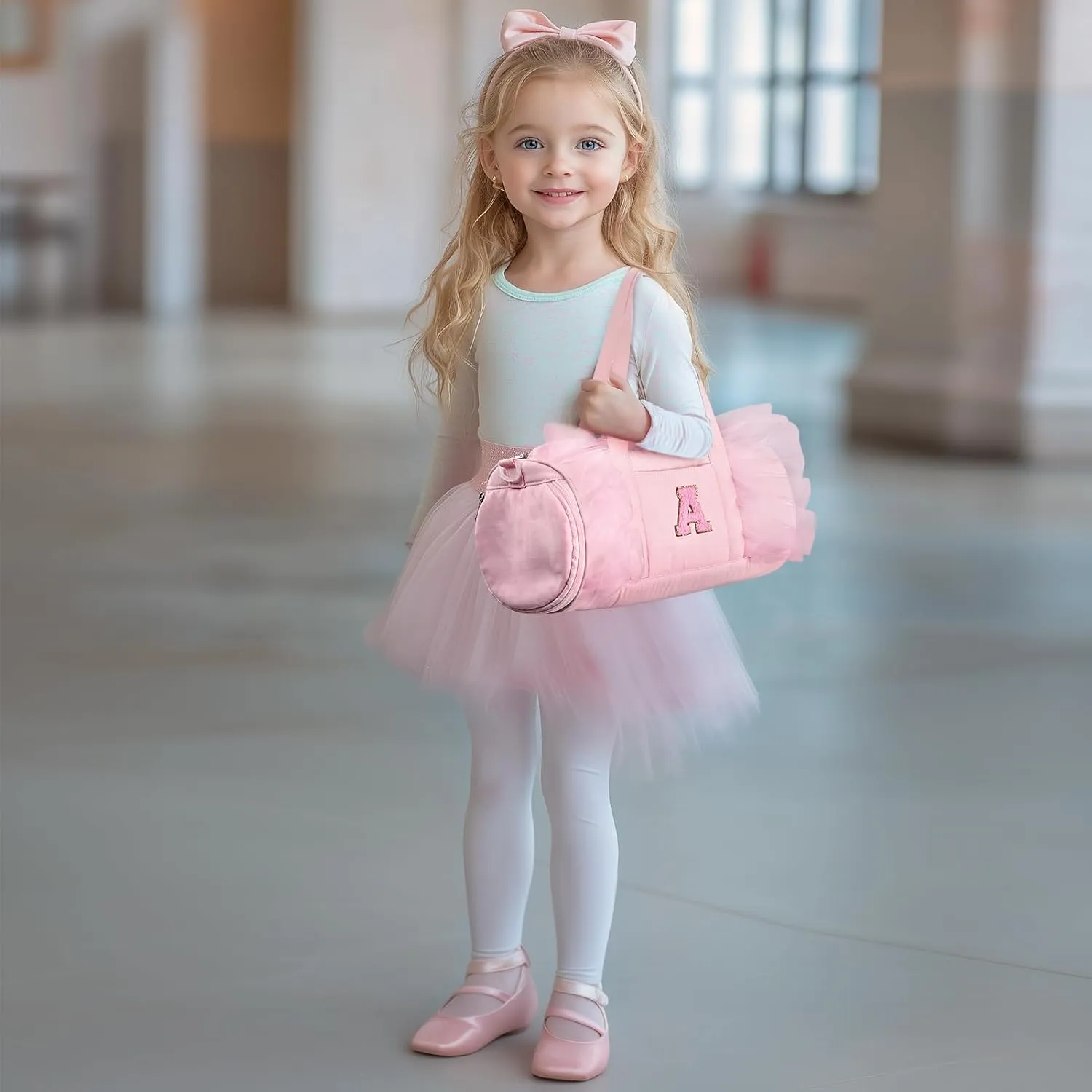 mibasies Dance Bag for Girls 4-6: Kids Duffle Bag - Ballet Bags for Girls 4-6 - Personalized Letter Girls Gifts Pink M