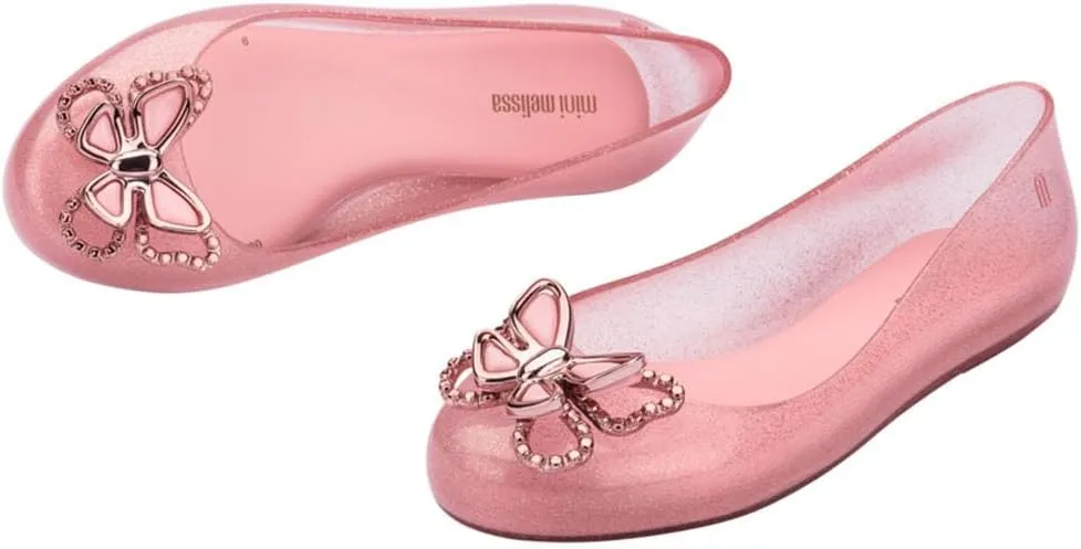mini melissa Sweet Love Fly Jelly Flats for Girls- Girl's Ballet Flats w/Butterfly Design, Ballerina Flats, Kids Jelly Shoes