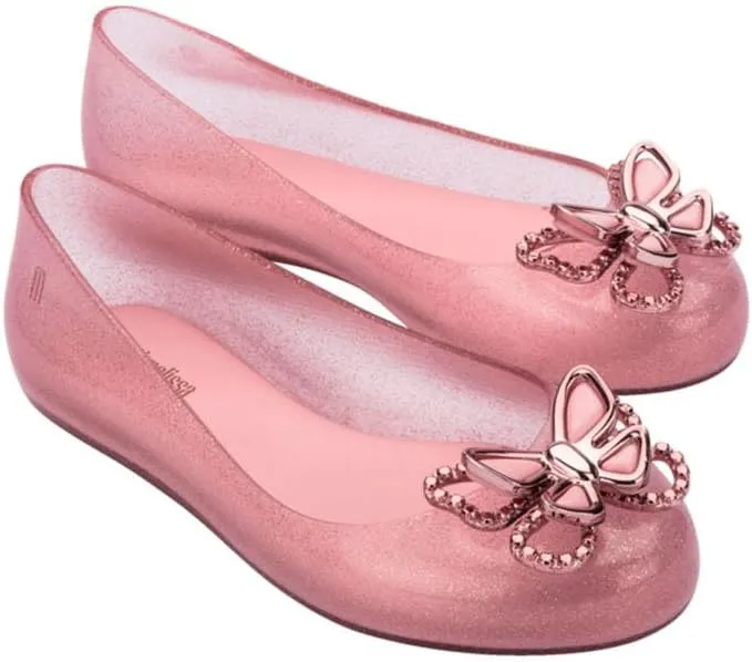 mini melissa Sweet Love Fly Jelly Flats for Girls- Girl's Ballet Flats w/Butterfly Design, Ballerina Flats, Kids Jelly Shoes