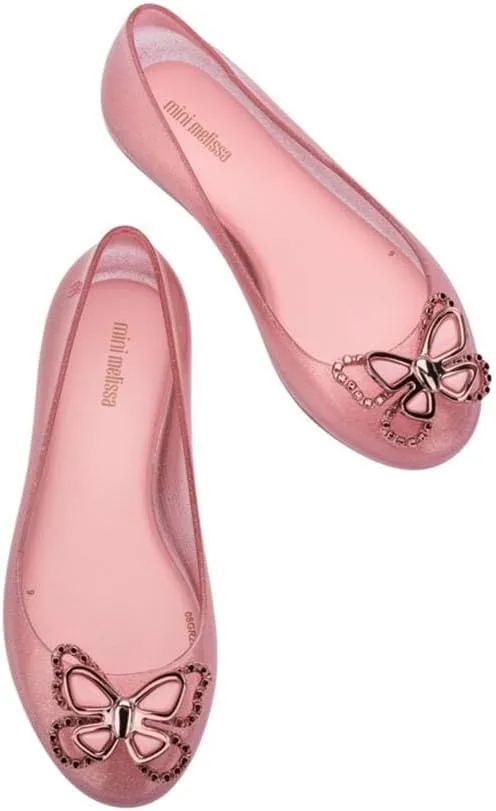 mini melissa Sweet Love Fly Jelly Flats for Girls- Girl's Ballet Flats w/Butterfly Design, Ballerina Flats, Kids Jelly Shoes