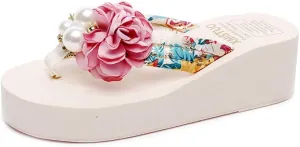 MIOKE Women's Wedge Flip Flops Sandals Bohemian Floral Anti-Slip Comfy Platform Summer Beach Thong Sandal