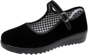 missfiona Black Velvet Mary Jane Shoes for Women China Dance Flat Old Beijing Cloth Walking Shoes