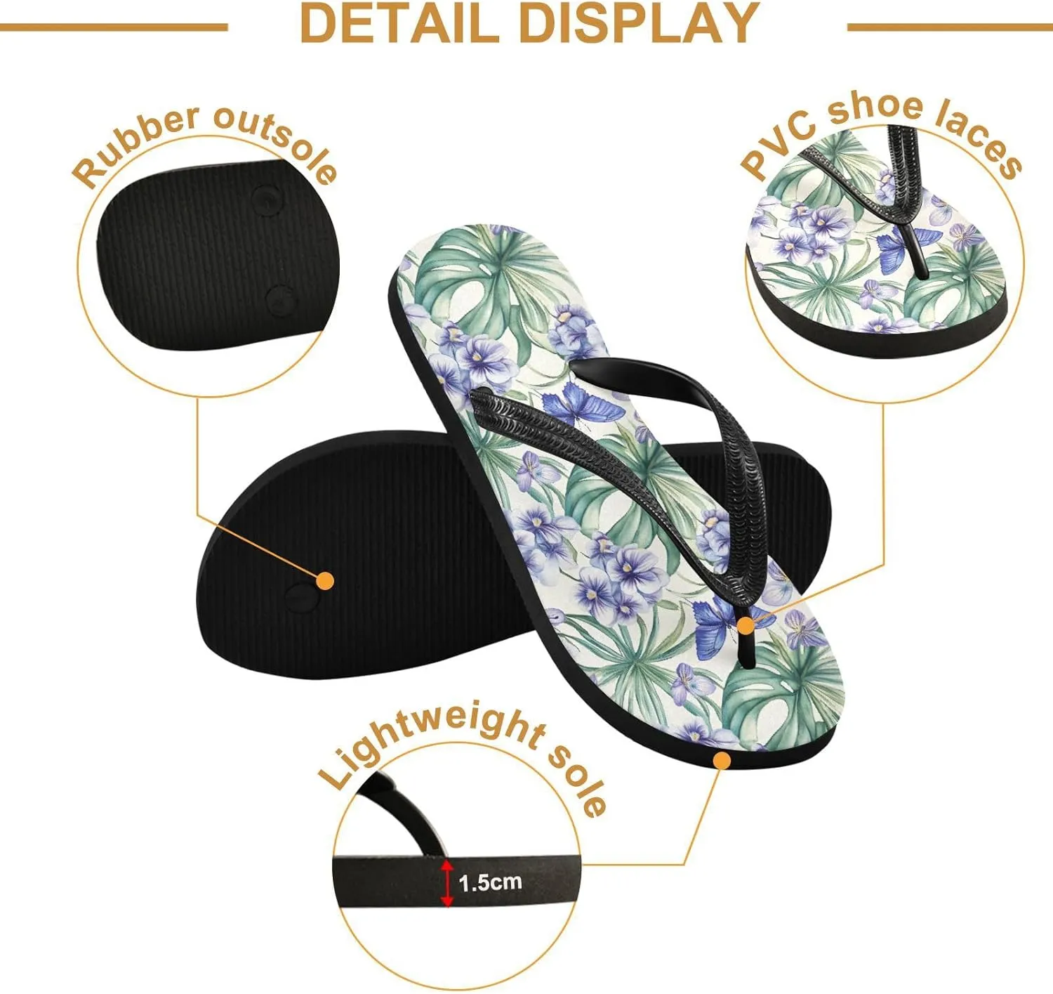 MNSRUU Flip Flops for Women Men Tropical Orchid Flowers Flip Flops Womens Slides Men Sandals Shower Slippers Summer Non-Slip Flipflops for Swim Beach Bathroom, XS