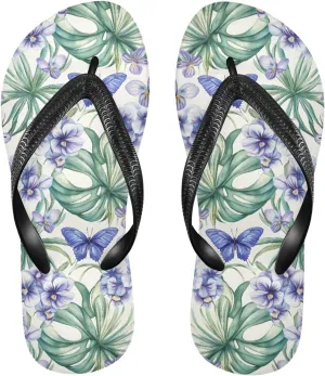 MNSRUU Flip Flops for Women Men Tropical Orchid Flowers Flip Flops Womens Slides Men Sandals Shower Slippers Summer Non-Slip Flipflops for Swim Beach Bathroom, XS