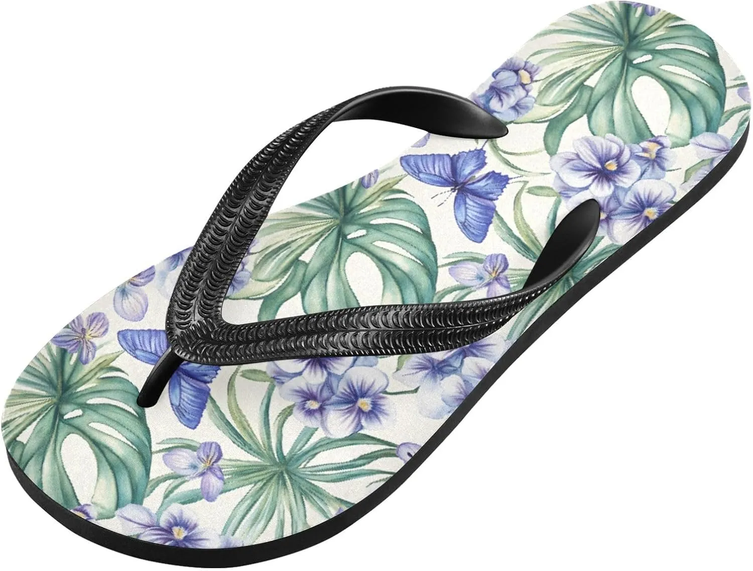 MNSRUU Flip Flops for Women Men Tropical Orchid Flowers Flip Flops Womens Slides Men Sandals Shower Slippers Summer Non-Slip Flipflops for Swim Beach Bathroom, XS