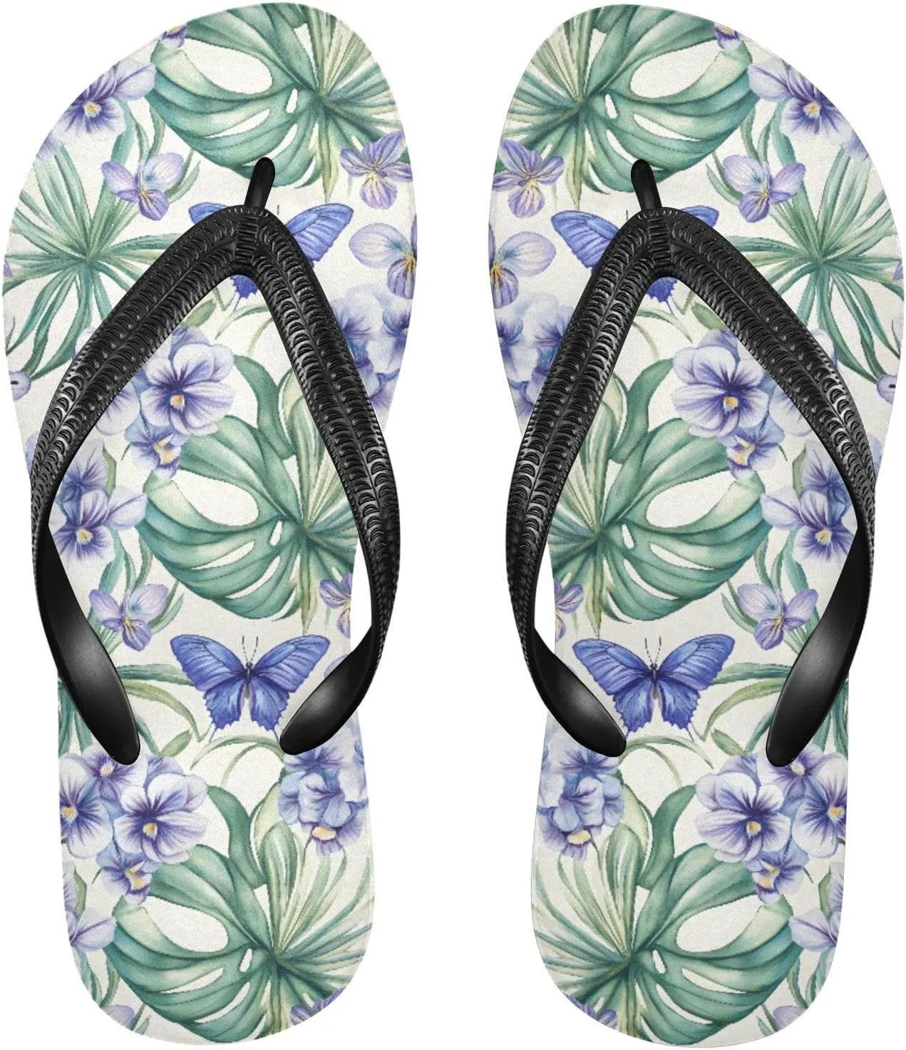 MNSRUU Flip Flops for Women Men Tropical Orchid Flowers Flip Flops Womens Slides Men Sandals Shower Slippers Summer Non-Slip Flipflops for Swim Beach Bathroom, XS