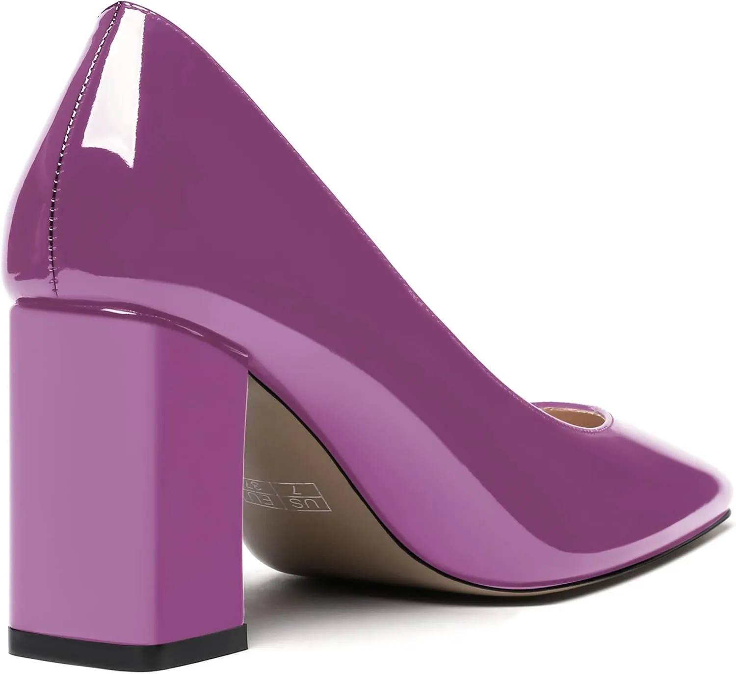 MODENCOCO Women's Thick Square Toe Patent Slip On Solid Block High Heel Pumps Shoes 3 Inch
