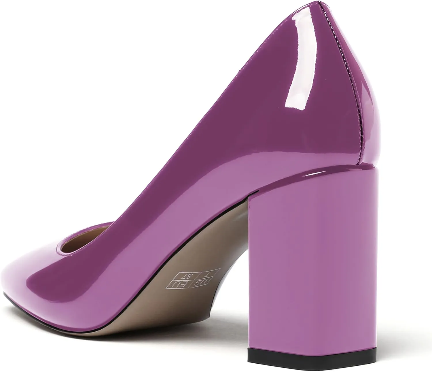 MODENCOCO Women's Thick Square Toe Patent Slip On Solid Block High Heel Pumps Shoes 3 Inch