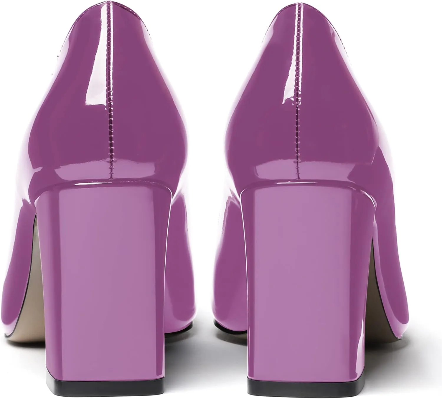 MODENCOCO Women's Thick Square Toe Patent Slip On Solid Block High Heel Pumps Shoes 3 Inch