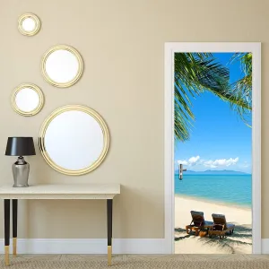 Modern Art Beach 3D Door Sticker, Peel and Stick Vinyl Door Mural Mural Decals for Home Decor, 30.3x78.7(77x200cm), 2 Pcs Set
