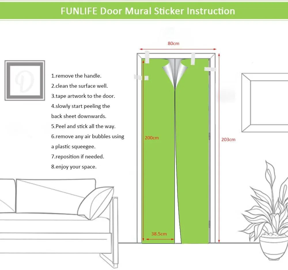 Modern Art Beach 3D Door Sticker, Peel and Stick Vinyl Door Mural Mural Decals for Home Decor, 30.3x78.7(77x200cm), 2 Pcs Set