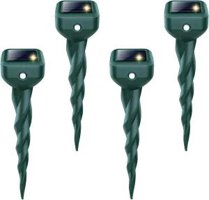 Mole Repellent Solar Powered, 4 Pack Waterproof Ultrasonic Deterrent Stake, Get Rid for Snake, Deer, Gopher, Vole, Groundhog, Sonic Spikes Outdoor Repellent for Lawns Garden & Yard
