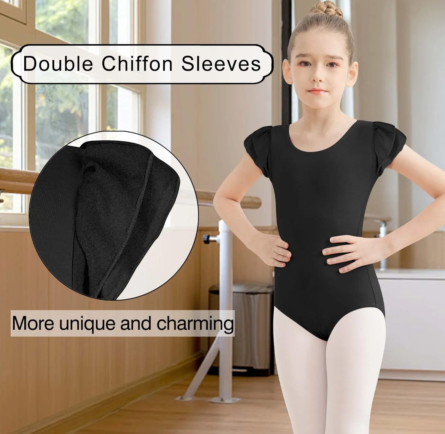 MOLLDAN Girls Dance Ballet Leotards Short Sleeve Criss Cross Straps Back