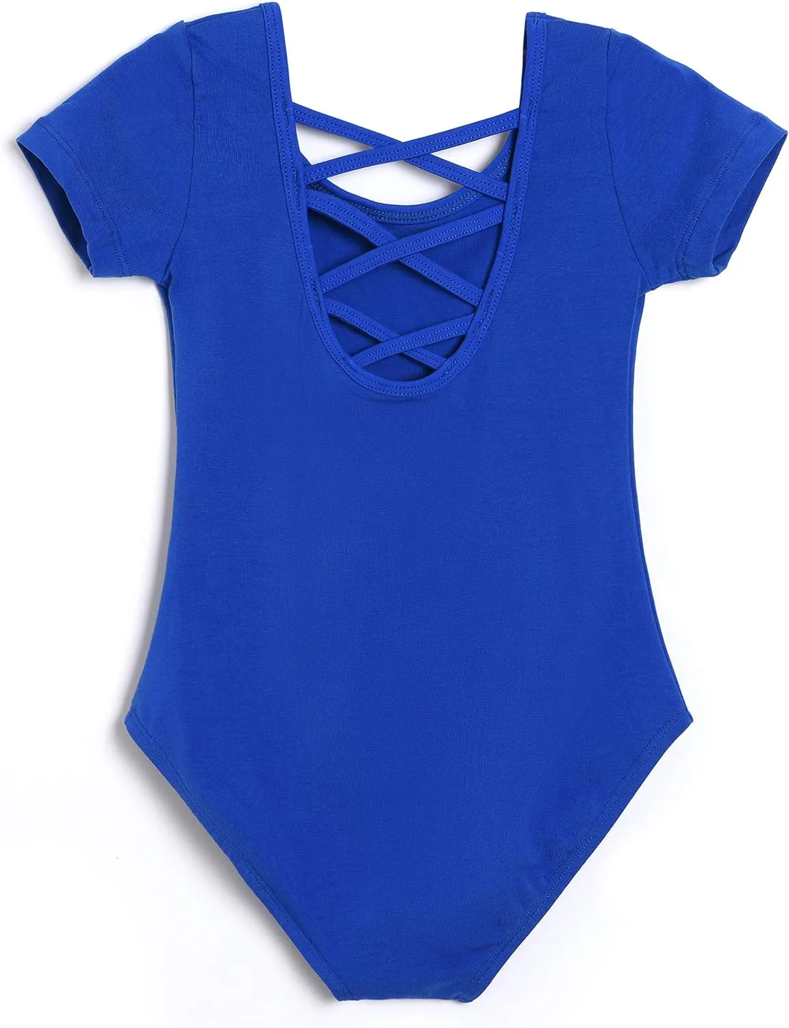 MOLLDAN Girls Dance Ballet Leotards Short Sleeve Criss Cross Straps Back