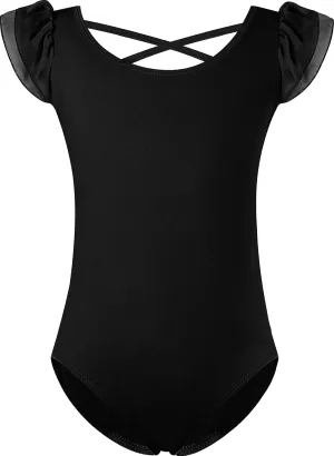 MOLLDAN Girls Dance Ballet Leotards Short Sleeve Criss Cross Straps Back