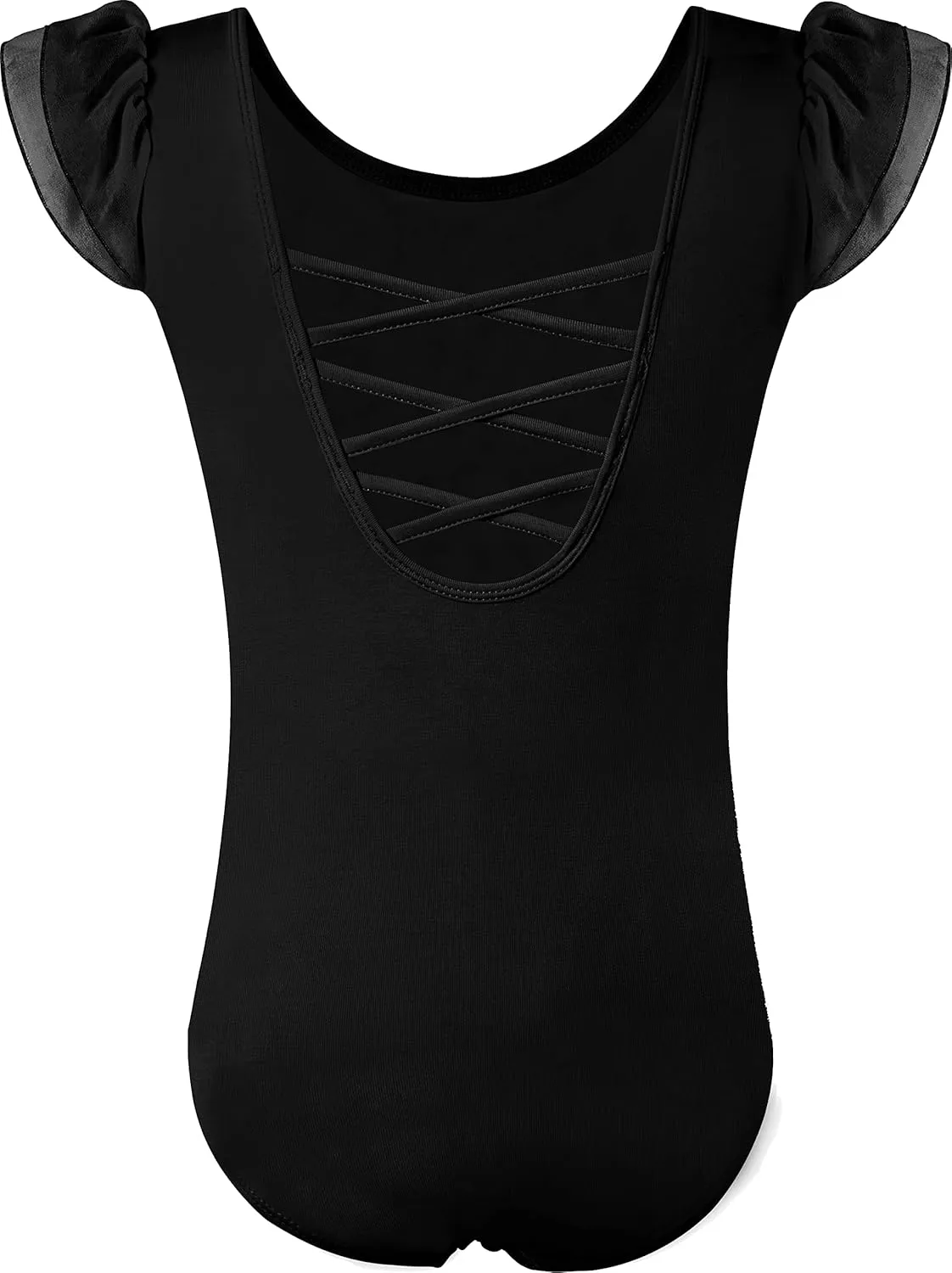 MOLLDAN Girls Dance Ballet Leotards Short Sleeve Criss Cross Straps Back