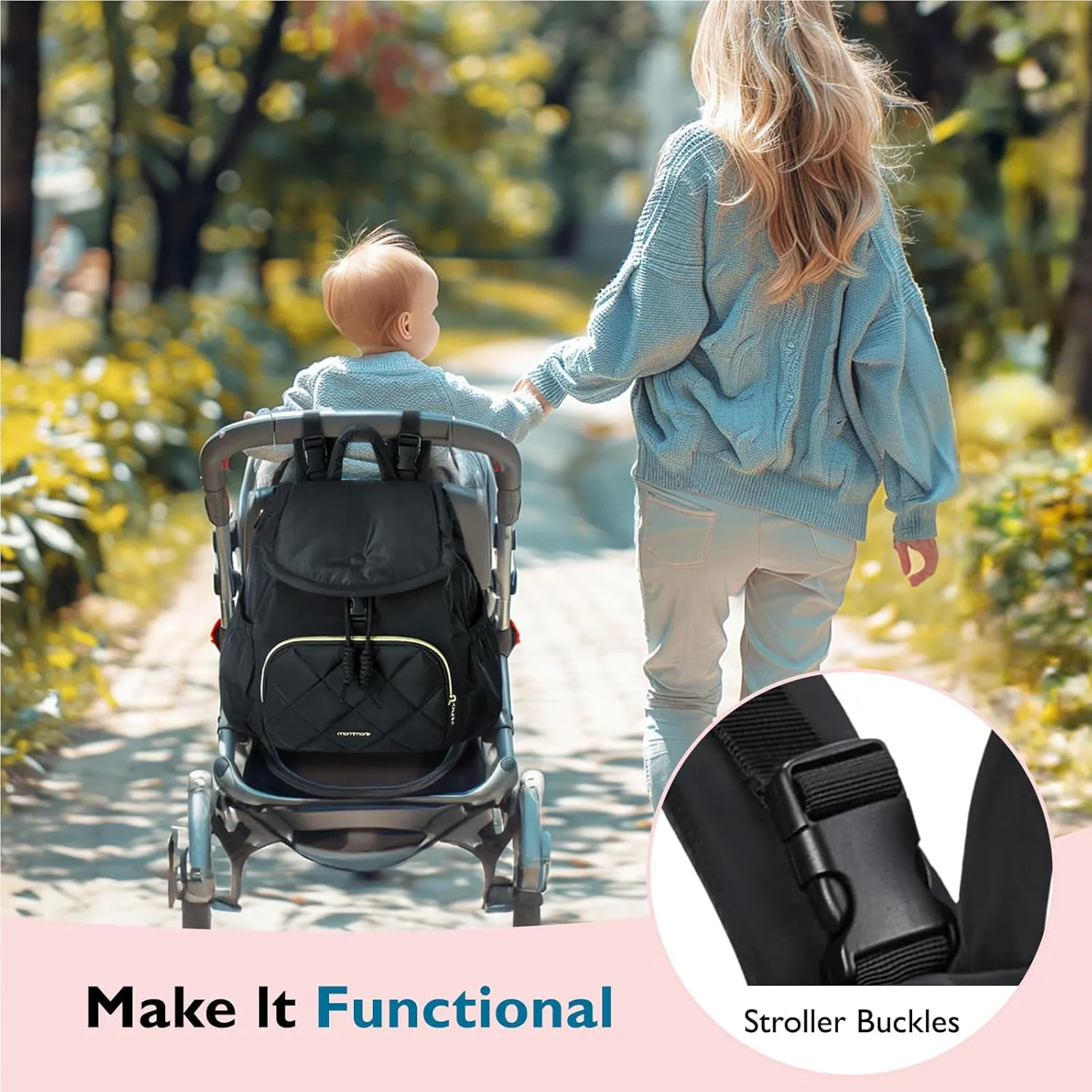 mommore Diaper Bag Backpack, Small Diaper Backpack for Travel, Drawstring Puffer Diaper Bag, Lightweight Quilted Baby Bag with Stroller Straps, Changing Pad