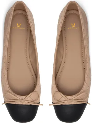 MOOMMO Women Cap Toe Flats Bow Slip On Ballet Flats Comfort Quilted Colorblock Flat Shoes Round Toe Flat Heel Dress Shoes Office Ladies Party Chic Driver Flats Casual 4-11 M US