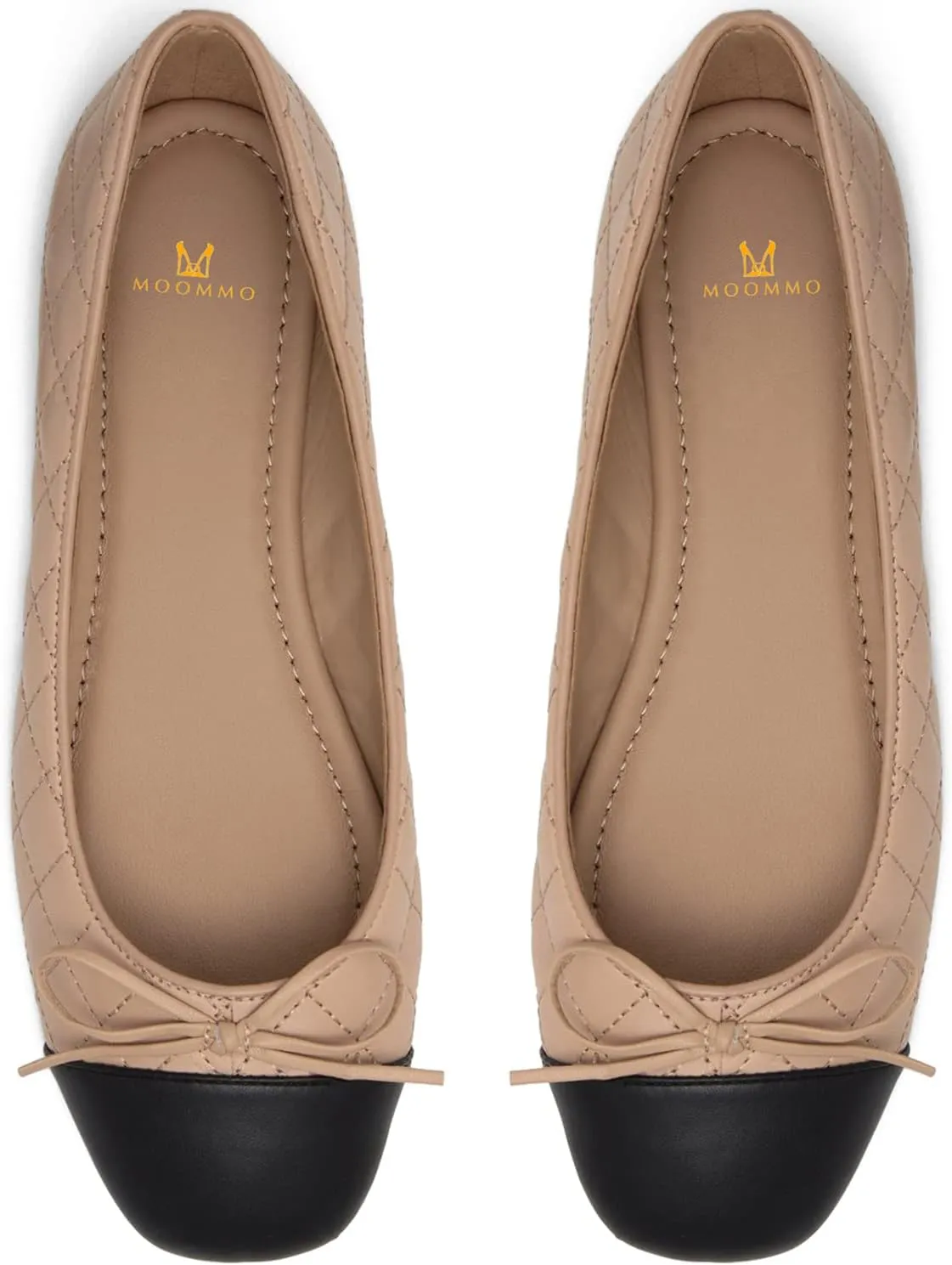 MOOMMO Women Cap Toe Flats Bow Slip On Ballet Flats Comfort Quilted Colorblock Flat Shoes Round Toe Flat Heel Dress Shoes Office Ladies Party Chic Driver Flats Casual 4-11 M US