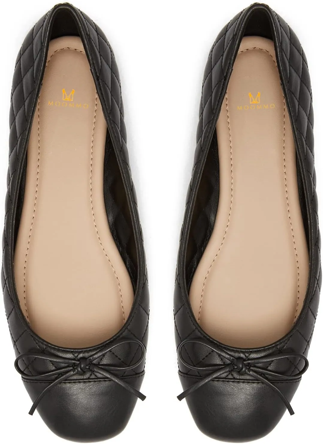 MOOMMO Women Cap Toe Flats Bow Slip On Ballet Flats Comfort Quilted Colorblock Flat Shoes Round Toe Flat Heel Dress Shoes Office Ladies Party Chic Driver Flats Cute Quilted Black 8 M US