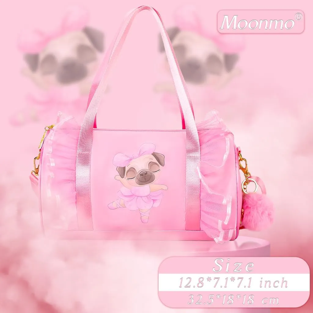 Moonmo Cute Ballet Dance Bag,Tutu Dress Bag, Waterproof Lightweight Dancing Animals Pink Dance Bag for Girls(Pink Dog)