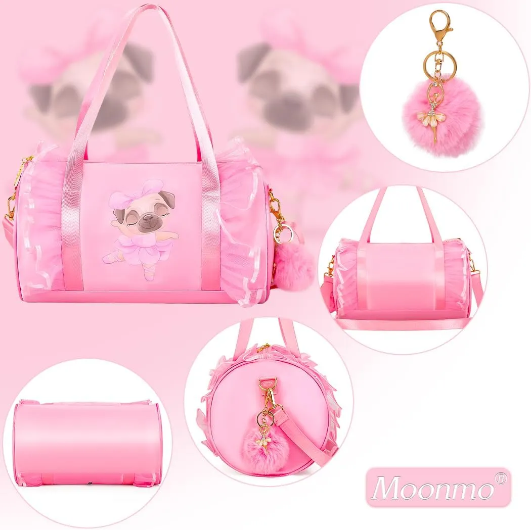 Moonmo Cute Ballet Dance Bag,Tutu Dress Bag, Waterproof Lightweight Dancing Animals Pink Dance Bag for Girls(Pink Dog)