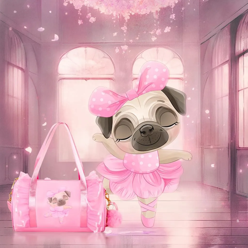 Moonmo Cute Ballet Dance Bag,Tutu Dress Bag, Waterproof Lightweight Dancing Animals Pink Dance Bag for Girls(Pink Dog)