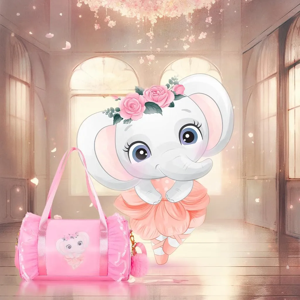 Moonmo Cute Ballet Dance Bag,Tutu Dress Bag, Waterproof Lightweight Dancing Animals Pink Dance Bag for Girls(Pink Elephant)