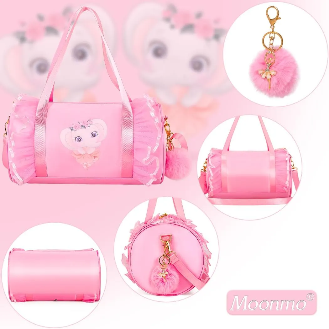 Moonmo Cute Ballet Dance Bag,Tutu Dress Bag, Waterproof Lightweight Dancing Animals Pink Dance Bag for Girls(Pink Elephant)