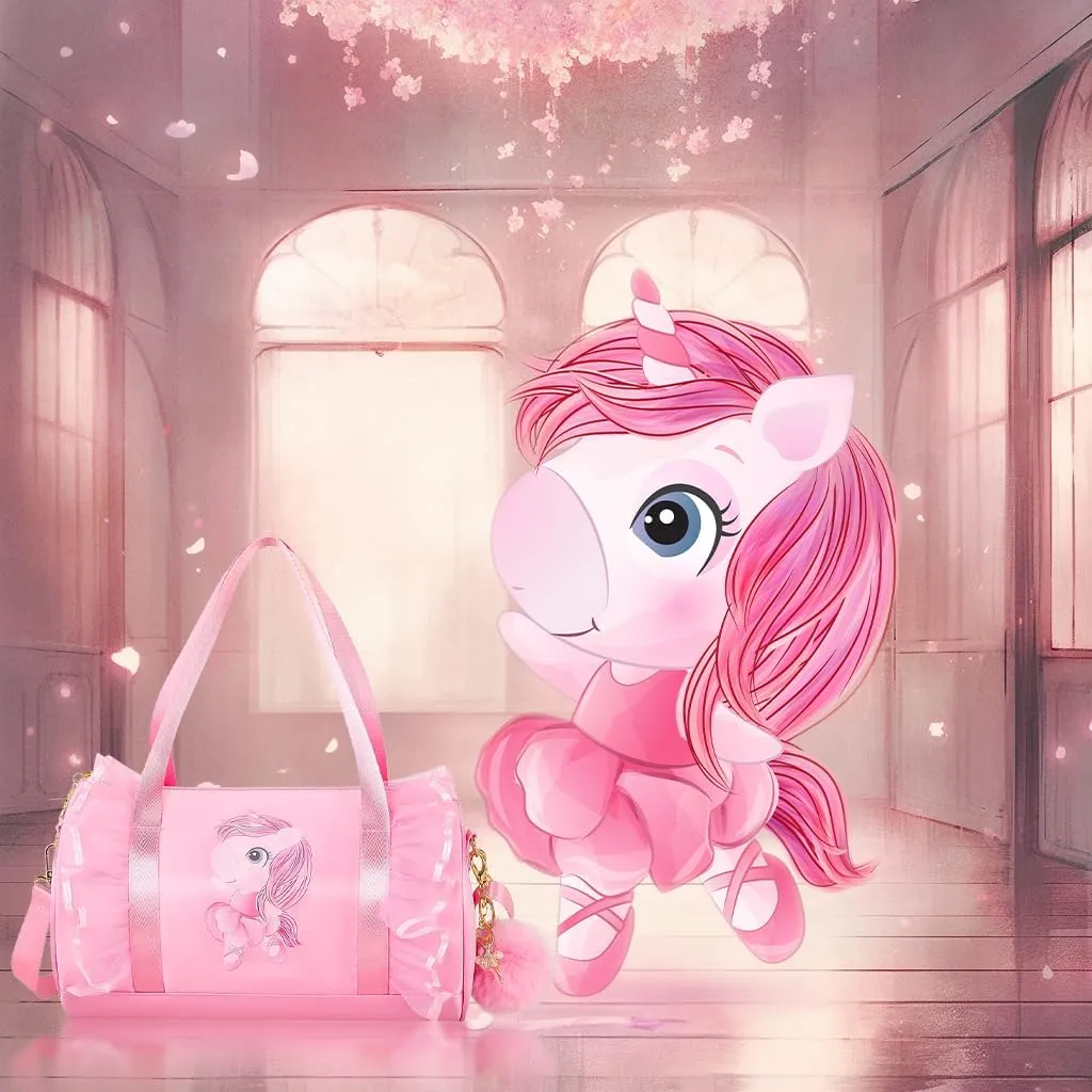 Moonmo Cute Ballet Dance Bag,Tutu Dress Bag, Waterproof Lightweight Dancing Animals Pink Dance Bag for Girls(Pink Unicorn)