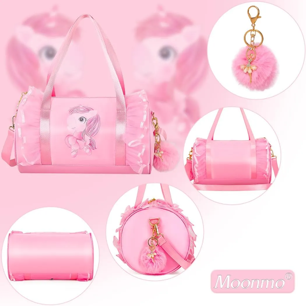 Moonmo Cute Ballet Dance Bag,Tutu Dress Bag, Waterproof Lightweight Dancing Animals Pink Dance Bag for Girls(Pink Unicorn)