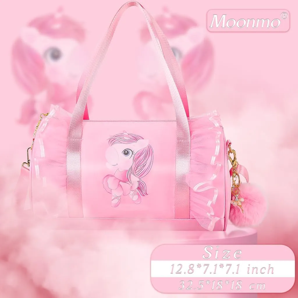 Moonmo Cute Ballet Dance Bag,Tutu Dress Bag, Waterproof Lightweight Dancing Animals Pink Dance Bag for Girls(Pink Unicorn)