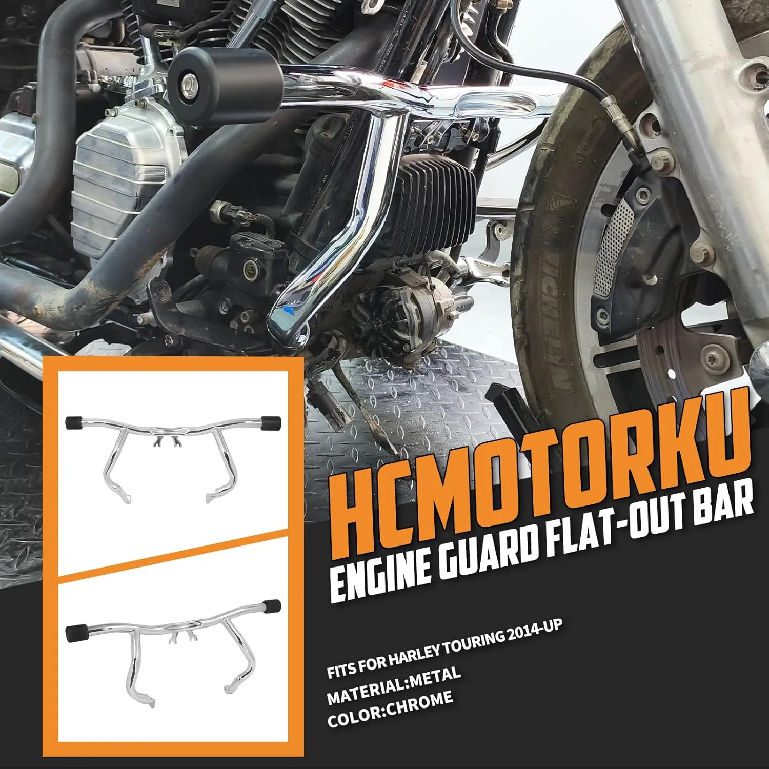 Motorcycle Engine Guard Highway Crash Bar Fit for Harley Touring Electra Glide FLHT Street Glide FLHX Road Glide FLTRX Road King FLHR 2014- (Chrome)