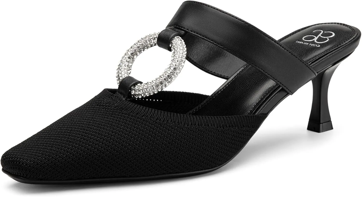 Mousse FIT Women's Knitted Square Toe Mules - Breathable High Heel Slides with Chain Strap Design