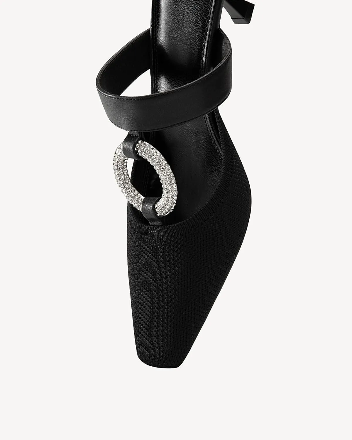 Mousse FIT Women's Knitted Square Toe Mules - Breathable High Heel Slides with Chain Strap Design
