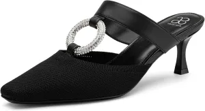 Mousse FIT Women's Knitted Square Toe Mules - Breathable High Heel Slides with Chain Strap Design