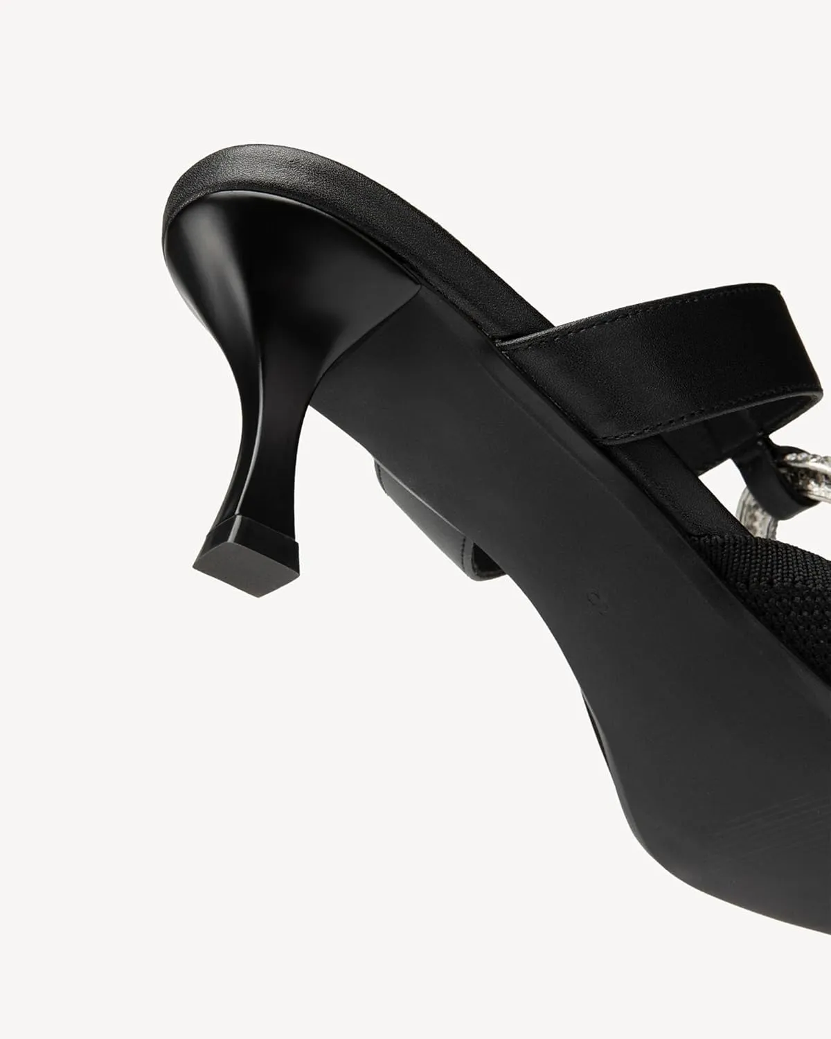 Mousse FIT Women's Knitted Square Toe Mules - Breathable High Heel Slides with Chain Strap Design
