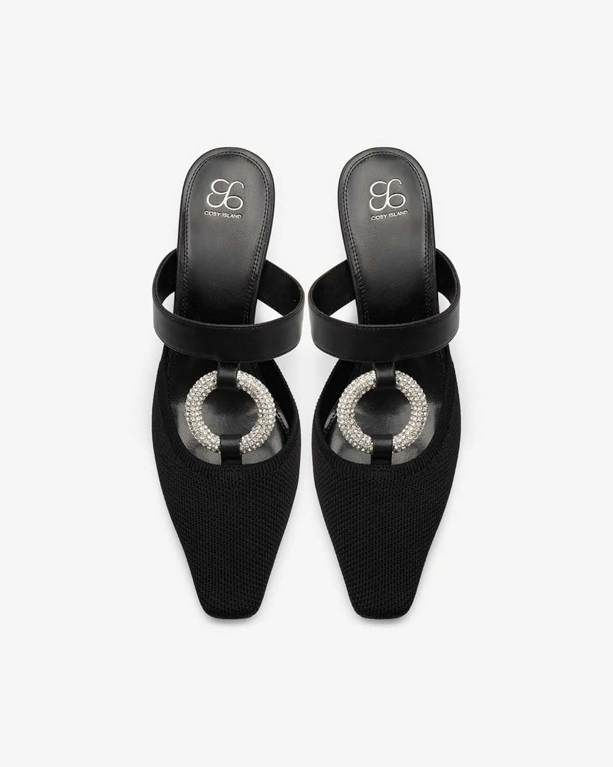 Mousse FIT Women's Knitted Square Toe Mules - Breathable High Heel Slides with Chain Strap Design