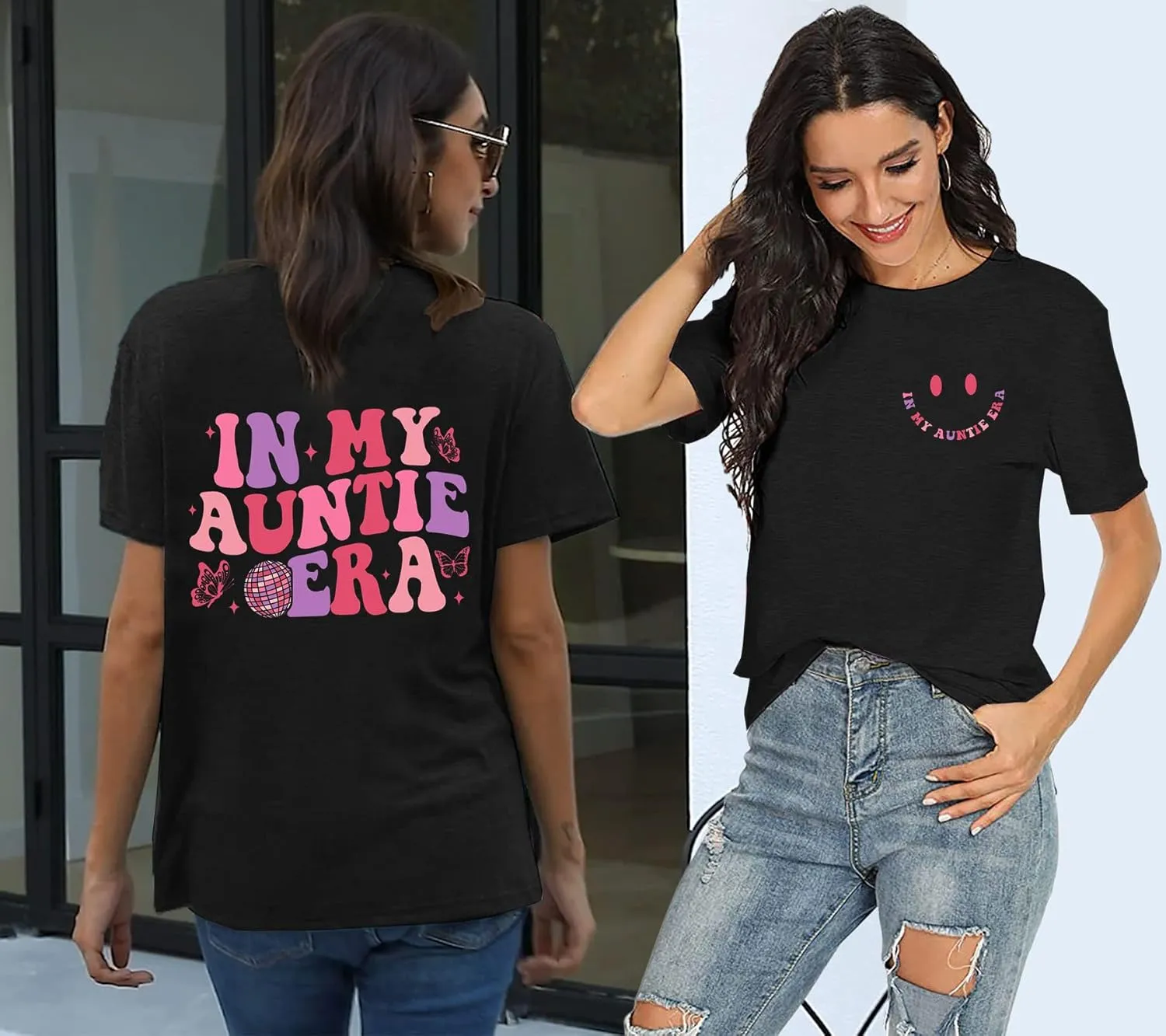 MOUSYA Somebody's Feral Aunt T-Shirt Retro Groovy Cool Aunts Club Shirt Funny Auntie Shirt Women Auntie Gifts Tee