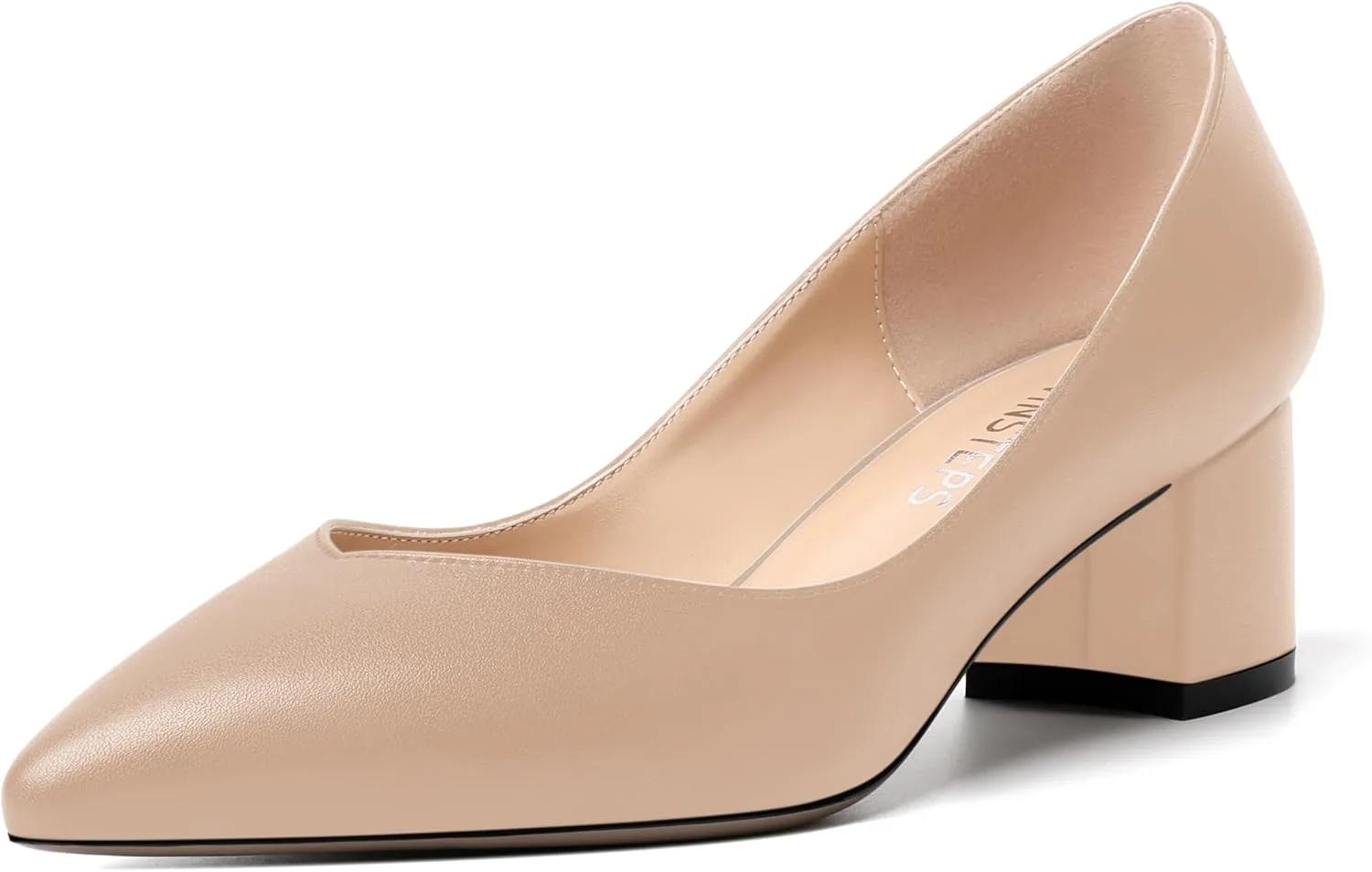 MOVINSTEPS Womens Pointed Toe Slip On Dress Dating Chunky Low Heel Pumps Shoes 2 Inch