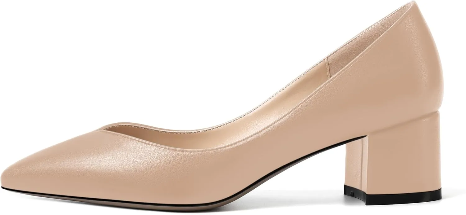MOVINSTEPS Womens Pointed Toe Slip On Dress Dating Chunky Low Heel Pumps Shoes 2 Inch
