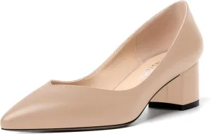 MOVINSTEPS Womens Pointed Toe Slip On Dress Dating Chunky Low Heel Pumps Shoes 2 Inch