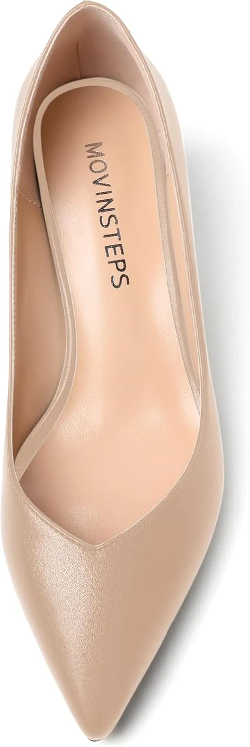 MOVINSTEPS Womens Pointed Toe Slip On Dress Dating Chunky Low Heel Pumps Shoes 2 Inch